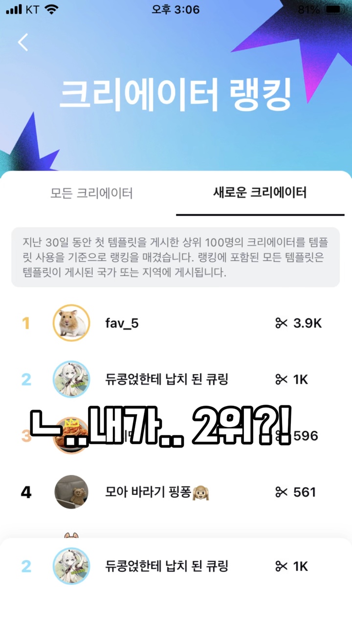 내가.. 2위라닛?!