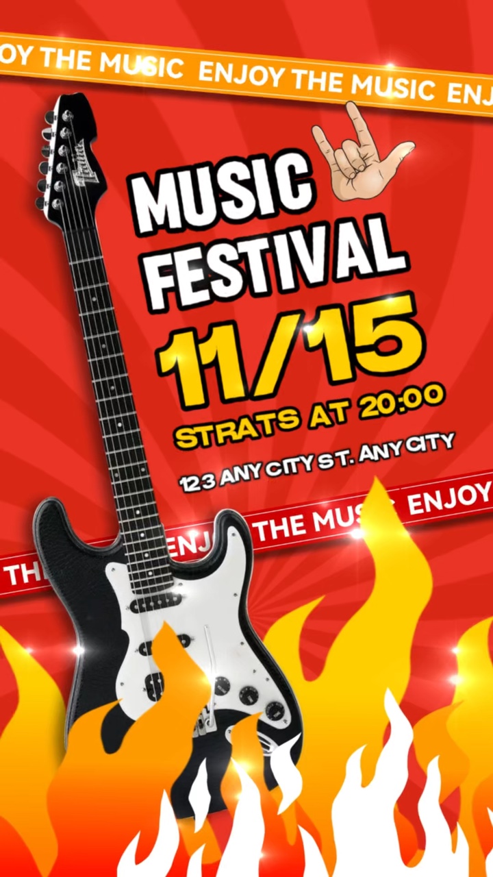 Trendy müzik festivali alev temalı dinamik poster