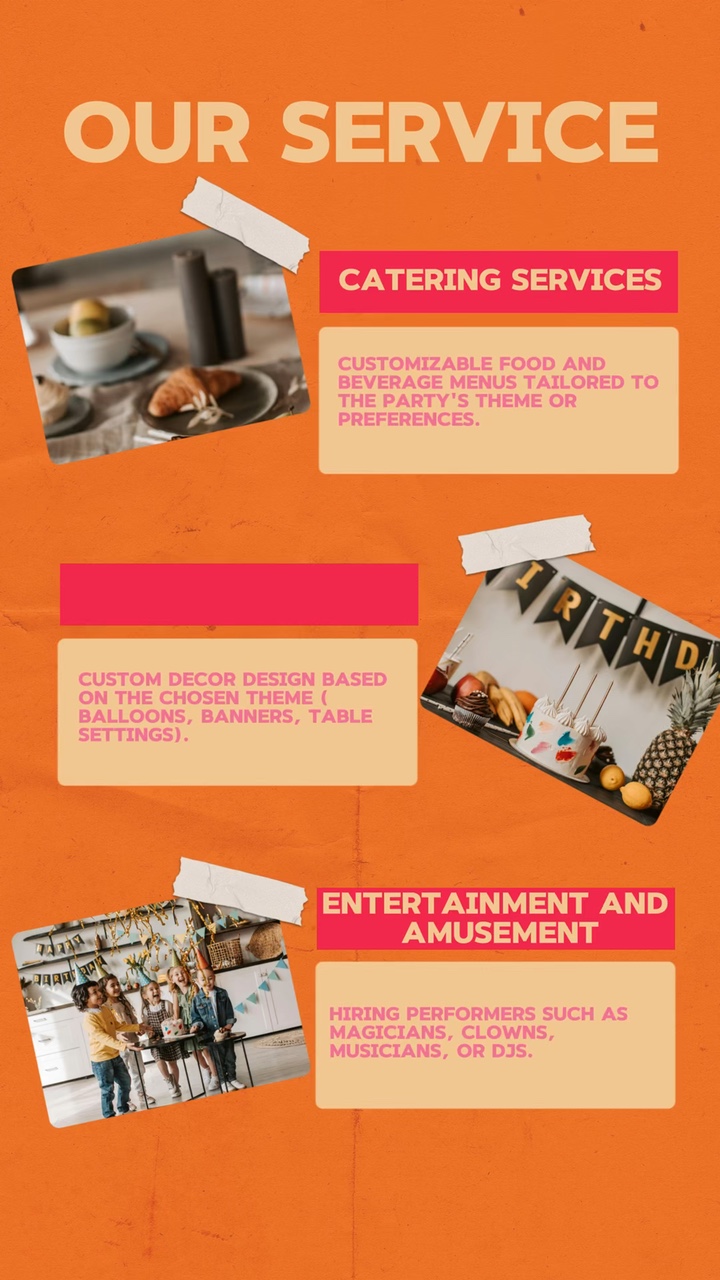 Le lieu de fête d'anniversaire de style orange fournit des modèles promotionnels