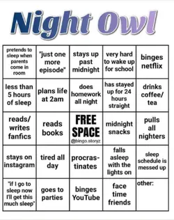 Night owl bingo